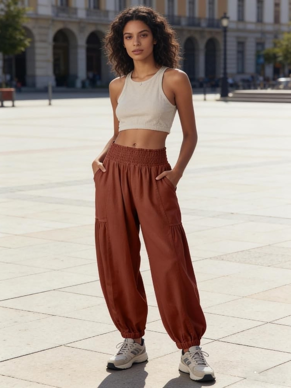 Harem Bollero Pants in Rust